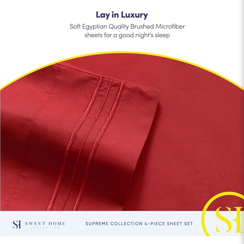 Queen Size Red Bedding Sheet Set - Classic Comfort - Picture 5 of 9